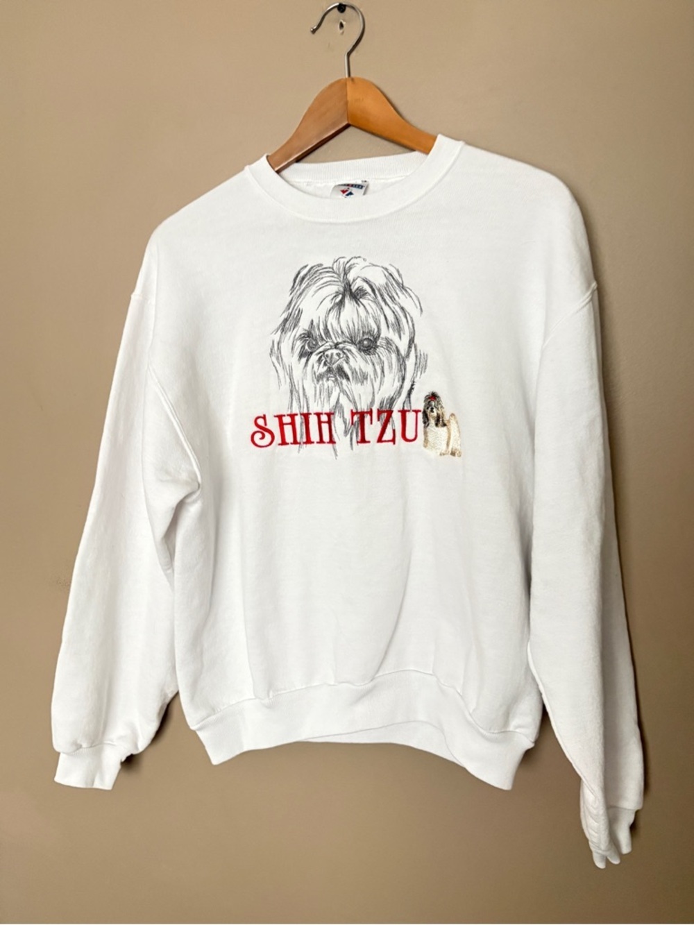 vintage "Shih Tzu” embroidered dog crewneck sweatshirt sz M NWOT Jerzees granny